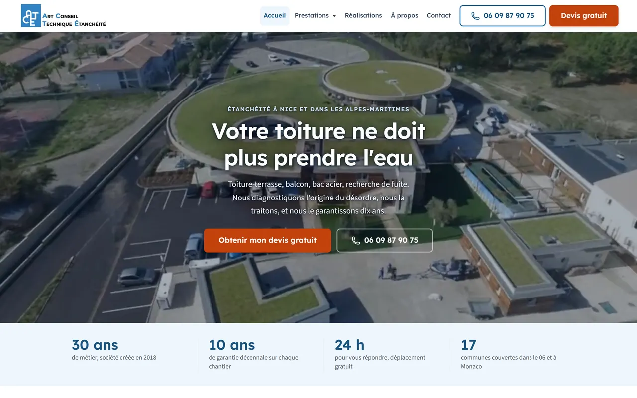 Site internet de ACT Étanchéité, réalisé par Devmiweb