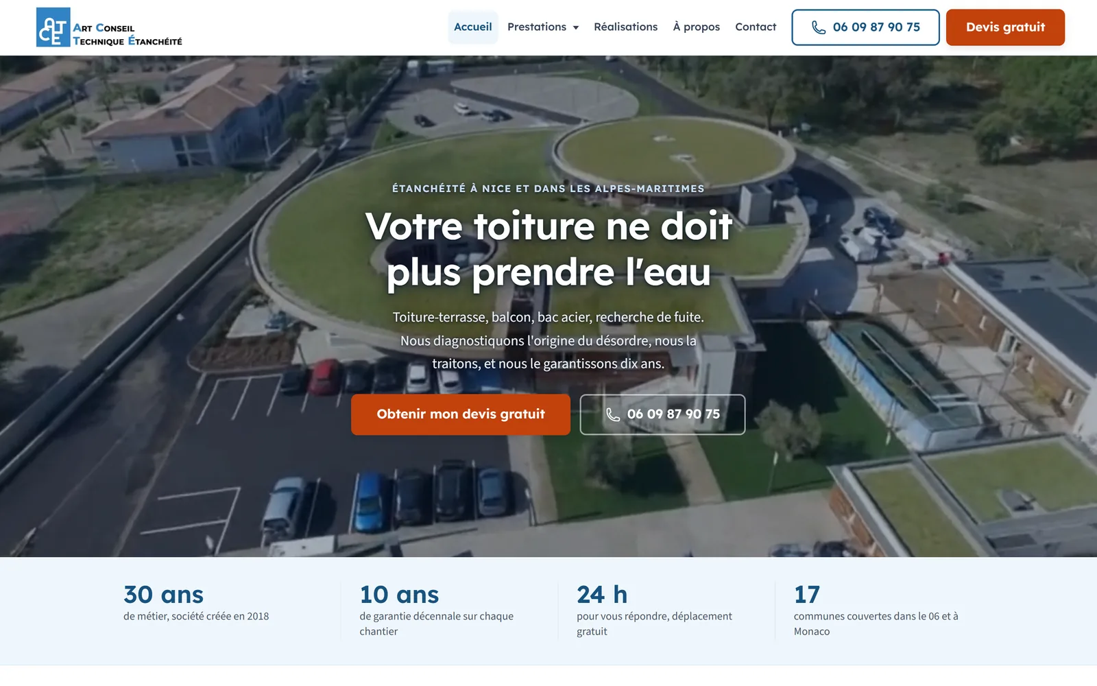 Site internet ACT Étanchéité · Artisan BTP Nice