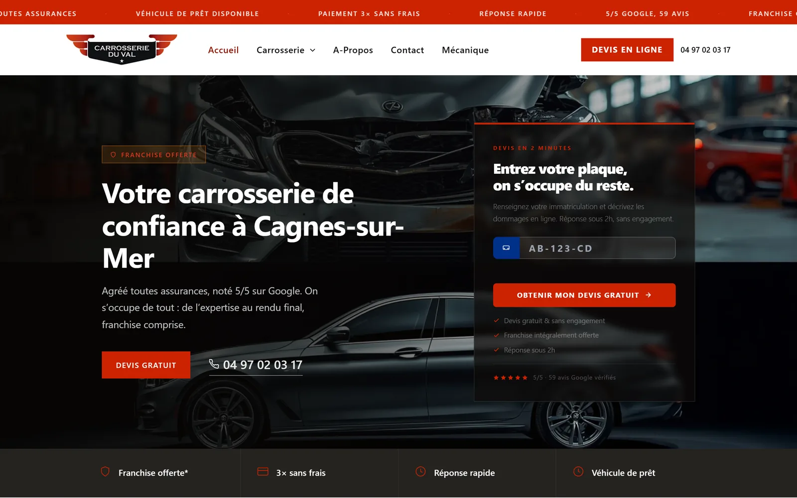 Site internet Carrosserie Duval · Cagnes-sur-Mer