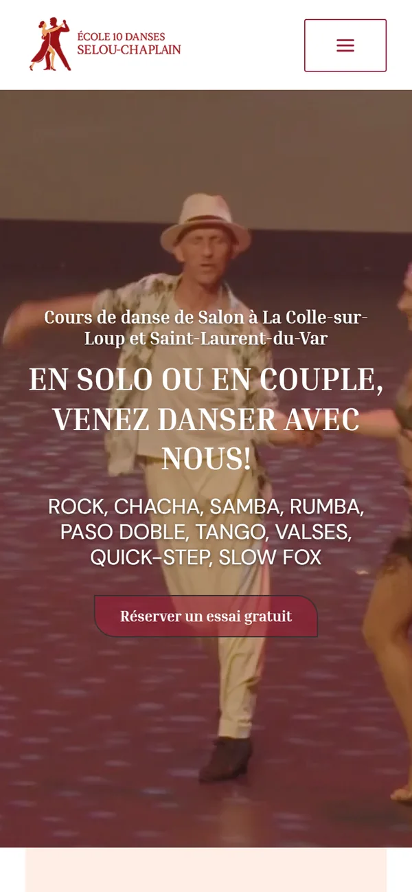 Site de l'École 10 Danses à Nice, planning et inscriptions en ligne, créé par Devmiweb, version téléphone