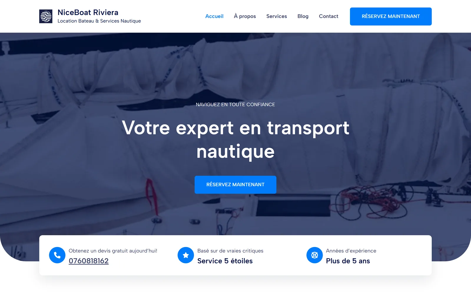 Site internet NiceBoat Riviera · Location de bateaux Nice