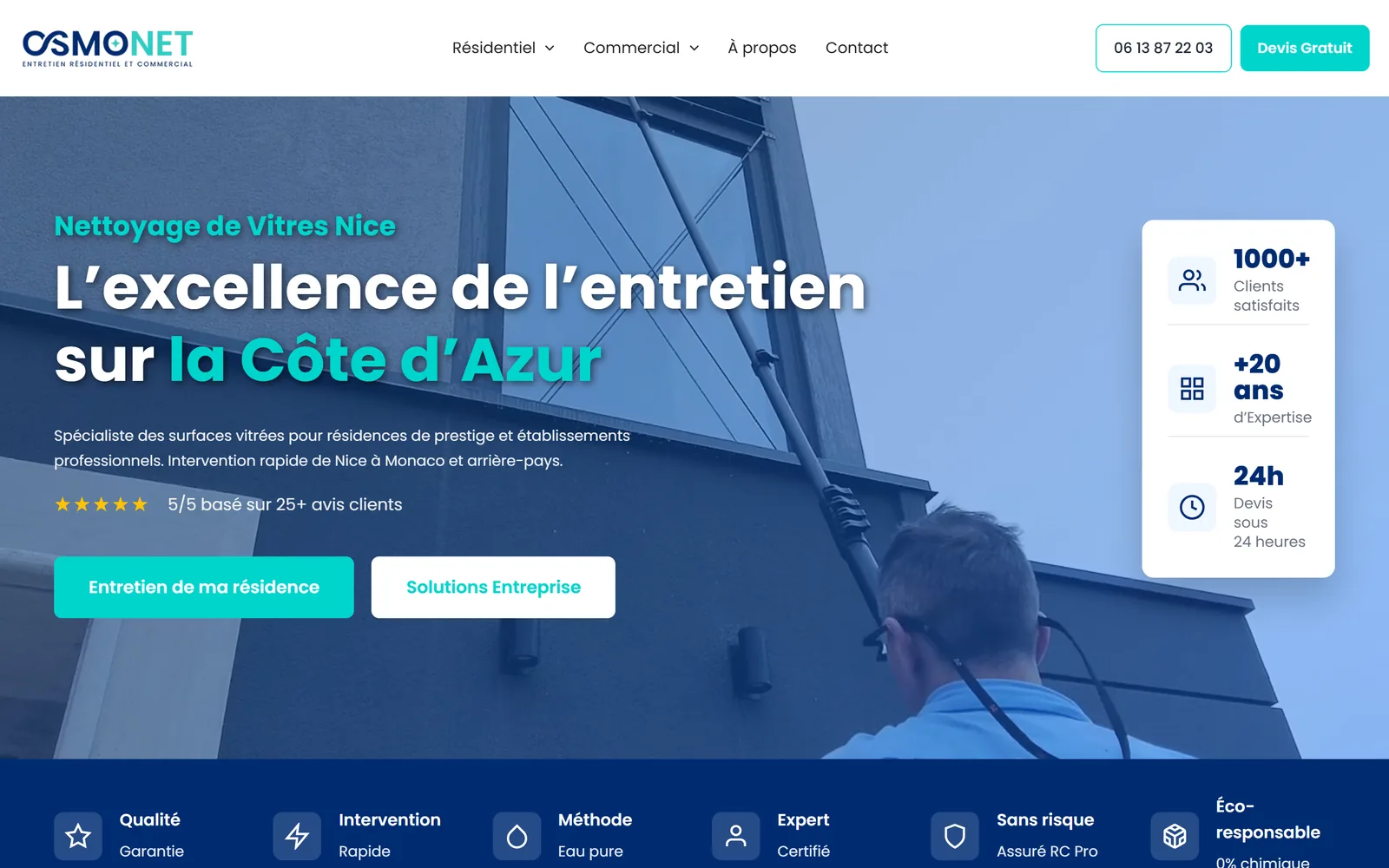 Site internet Osmonet · Nettoyage de vitres Nice