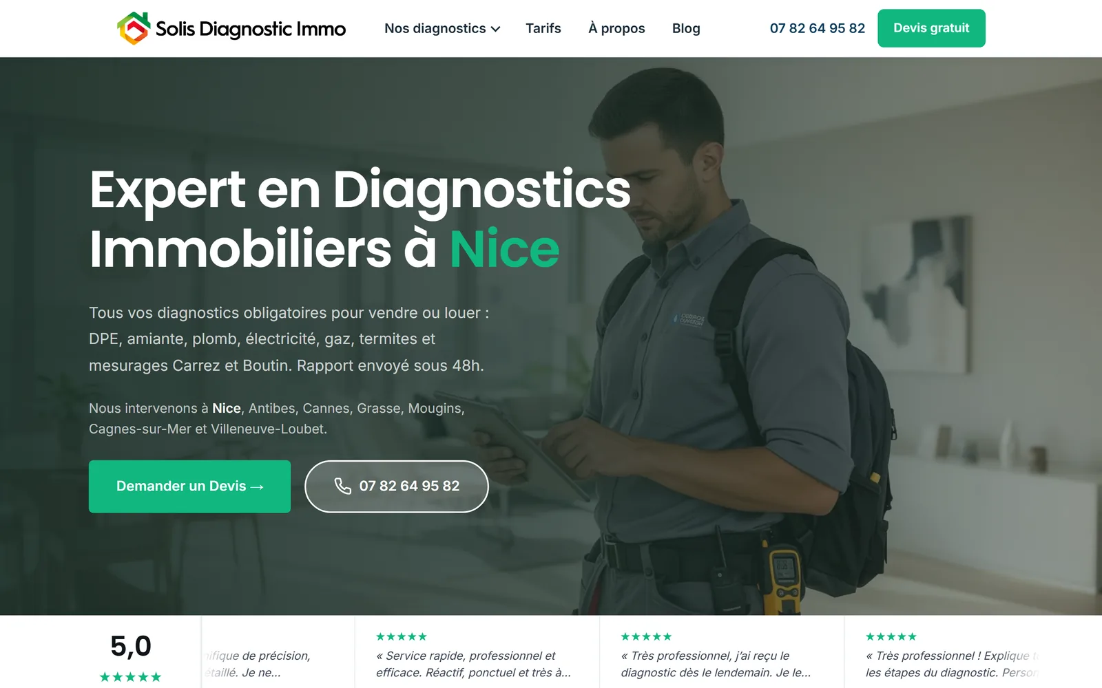 Site internet Solis Diagnostic · Diagnostiqueur immobilier