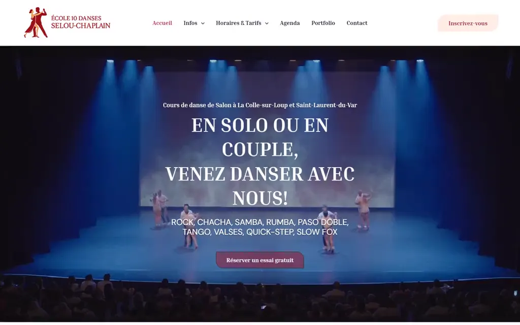 Page d’accueil du site de École 10 Danses, école de danse à Nice, réalisé par Devmiweb