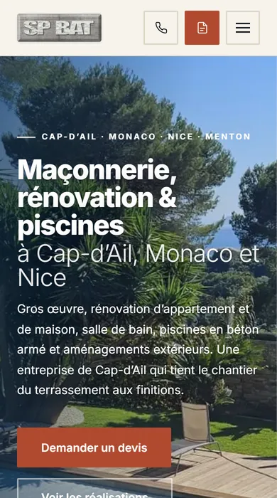 Site de SP BAT sur téléphone